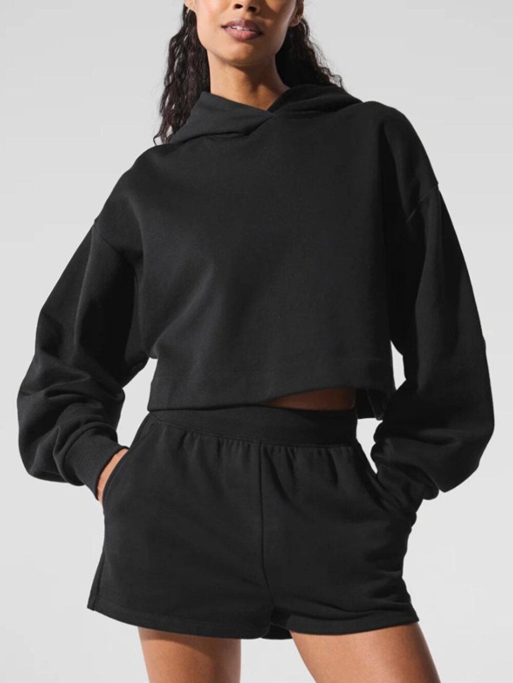Alo Yoga Bae Pullover Cropped-Fit Hoodie In Black - Women's Size Small - NWT